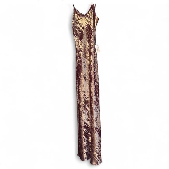 Burgundy Champagne Metallic Pink Burnt Velvet Maxi Slip Spaghetti Straps NWT - Picture 1 of 10